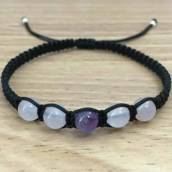 Rose Quartz Amethyst Adjustable Shamballa Bracelet - Picture 3 of 5